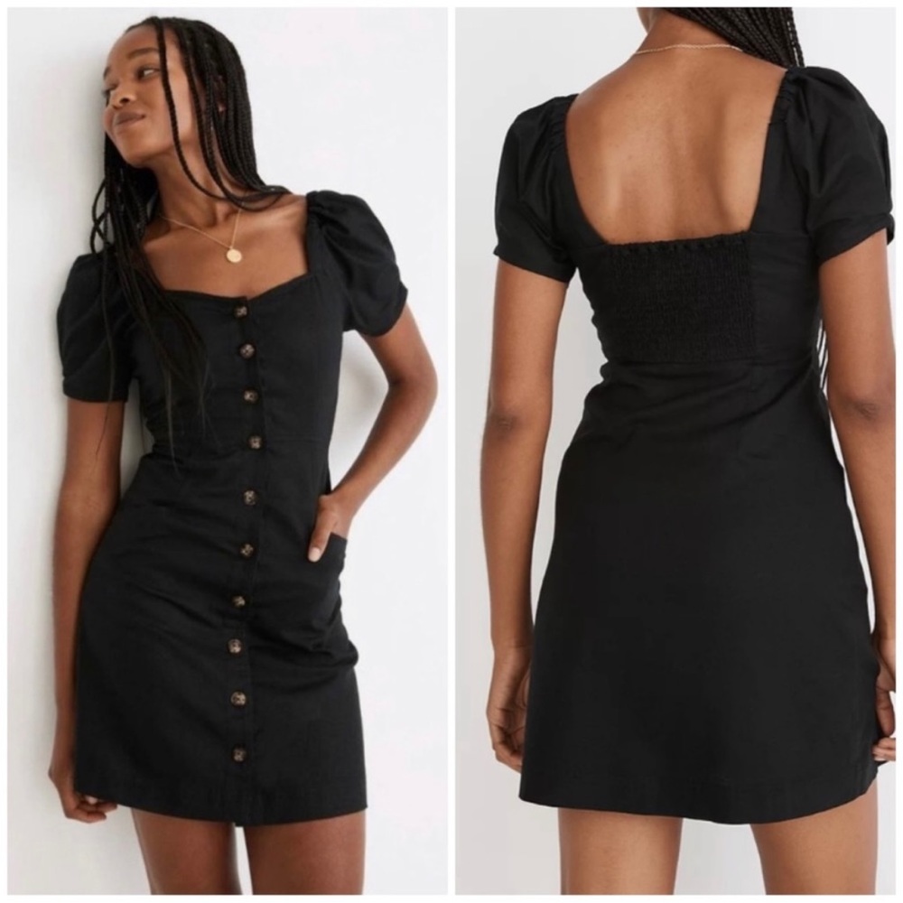Madewell Linen Cotton Puff Sleeve Mini Dress